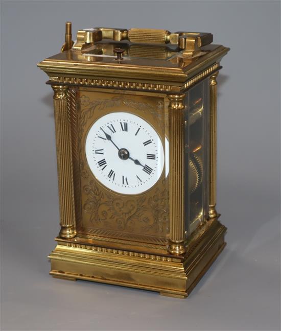 An early 20th century French brass eight day repeating carriage clock, retailed by Frodsham